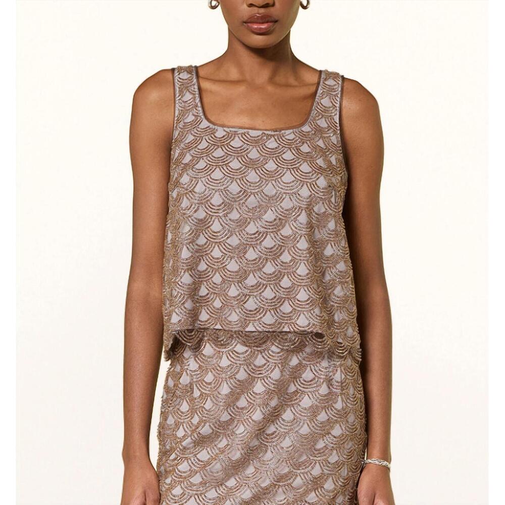 NEW ROTATE scallop sequin top in taupe